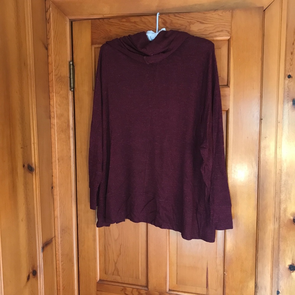 Cupio Plum Cowl Neck Sweater with Long Sleeves and Relaxed Fit, Size 1X. - Picture 2 of 4